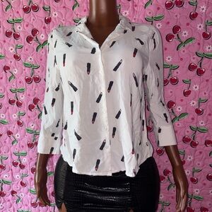 White Lipstick Print Women's blouse
